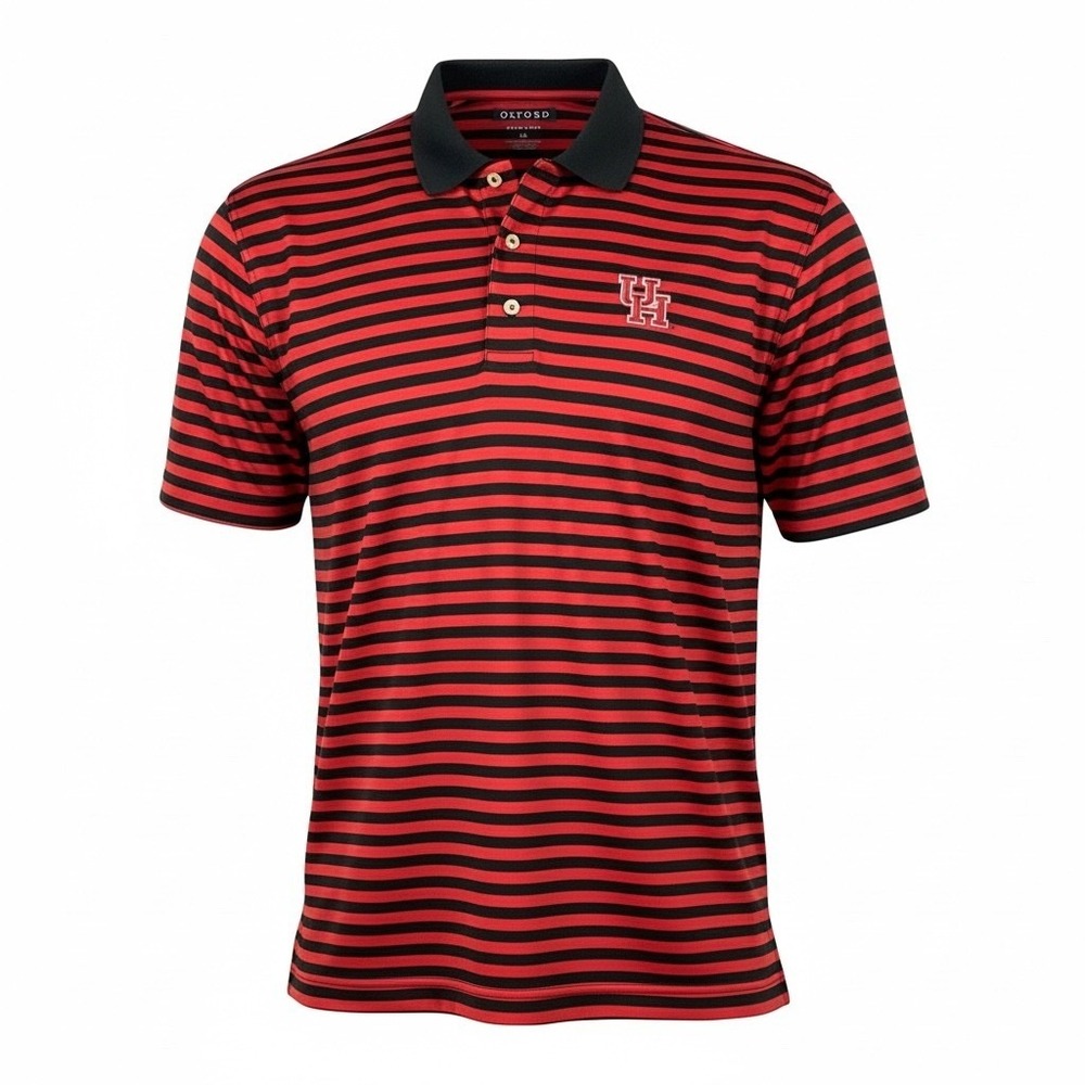 Oxford America Mens Red Black Stripe Polo Shirt UH Logo Veri Cool XL